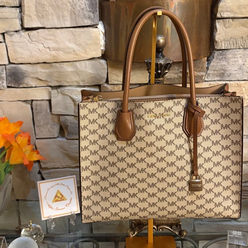 Michael Kors Beige and Brown Crossbody Logo Tote